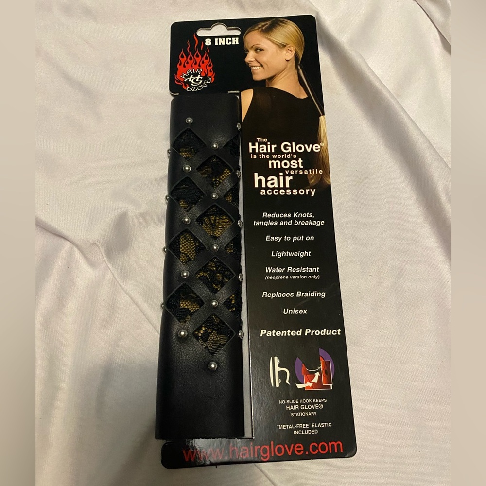 8 inch black leather hair glove studded